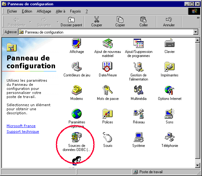 Panneau de configuration windows 98